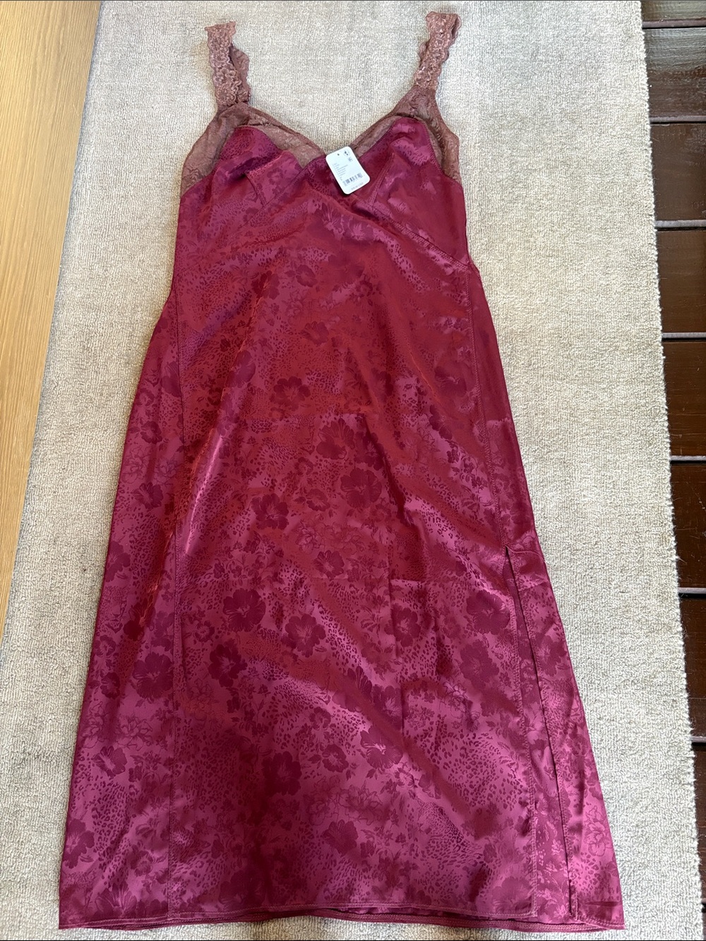 Women’s NWT Free People Lace-Trim Satin Slip Dress in Burgundy